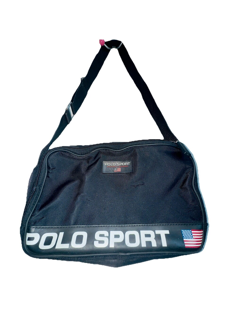 Vintage 90s Polo Sport Ralph Lauren Black Crossbody Bag Men Women Nylon US Flag